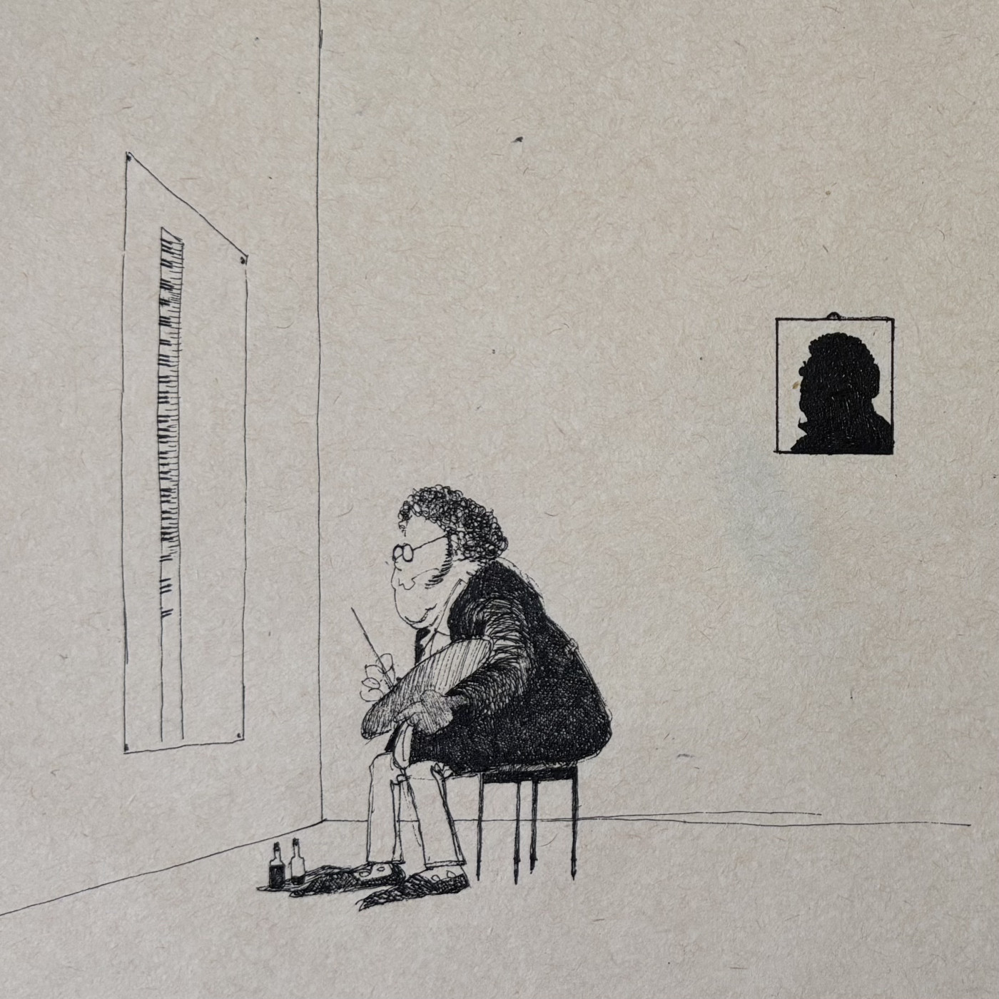 Schubert nach der Pfändung, 1988 - Tuschestift