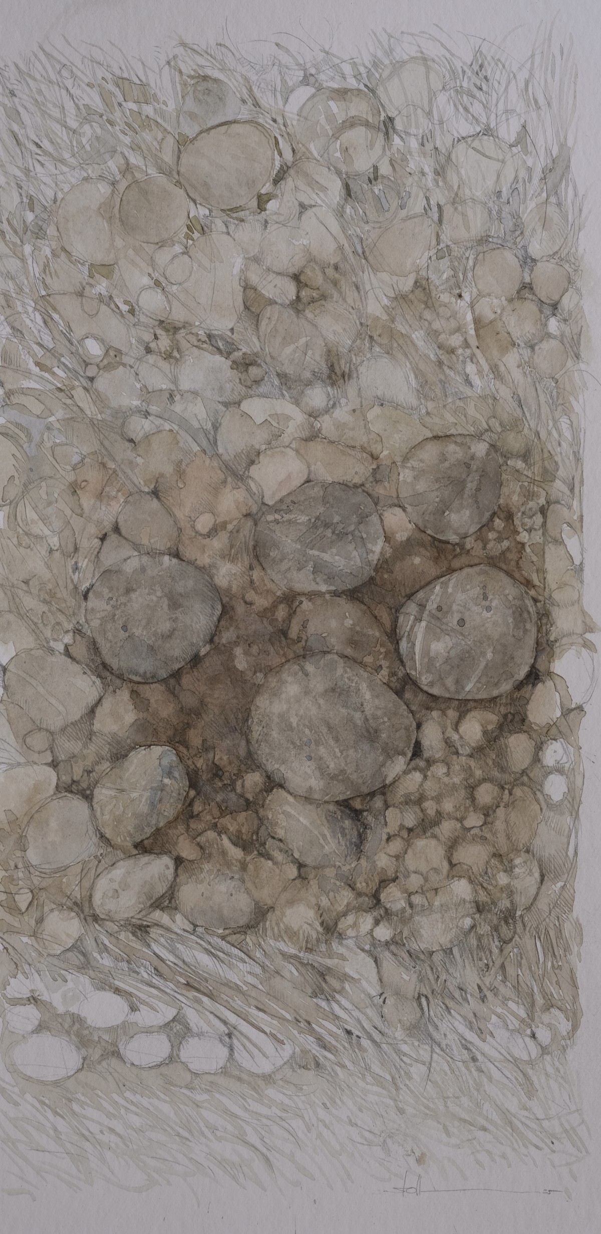 Ruhende Steine I, 2025 - Aquarell, Bleistift